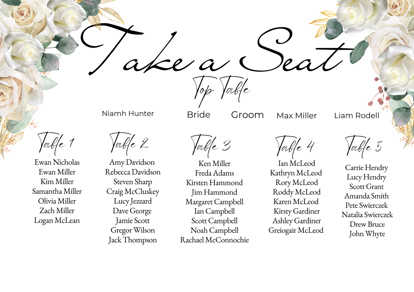 White Rose Seating Plan