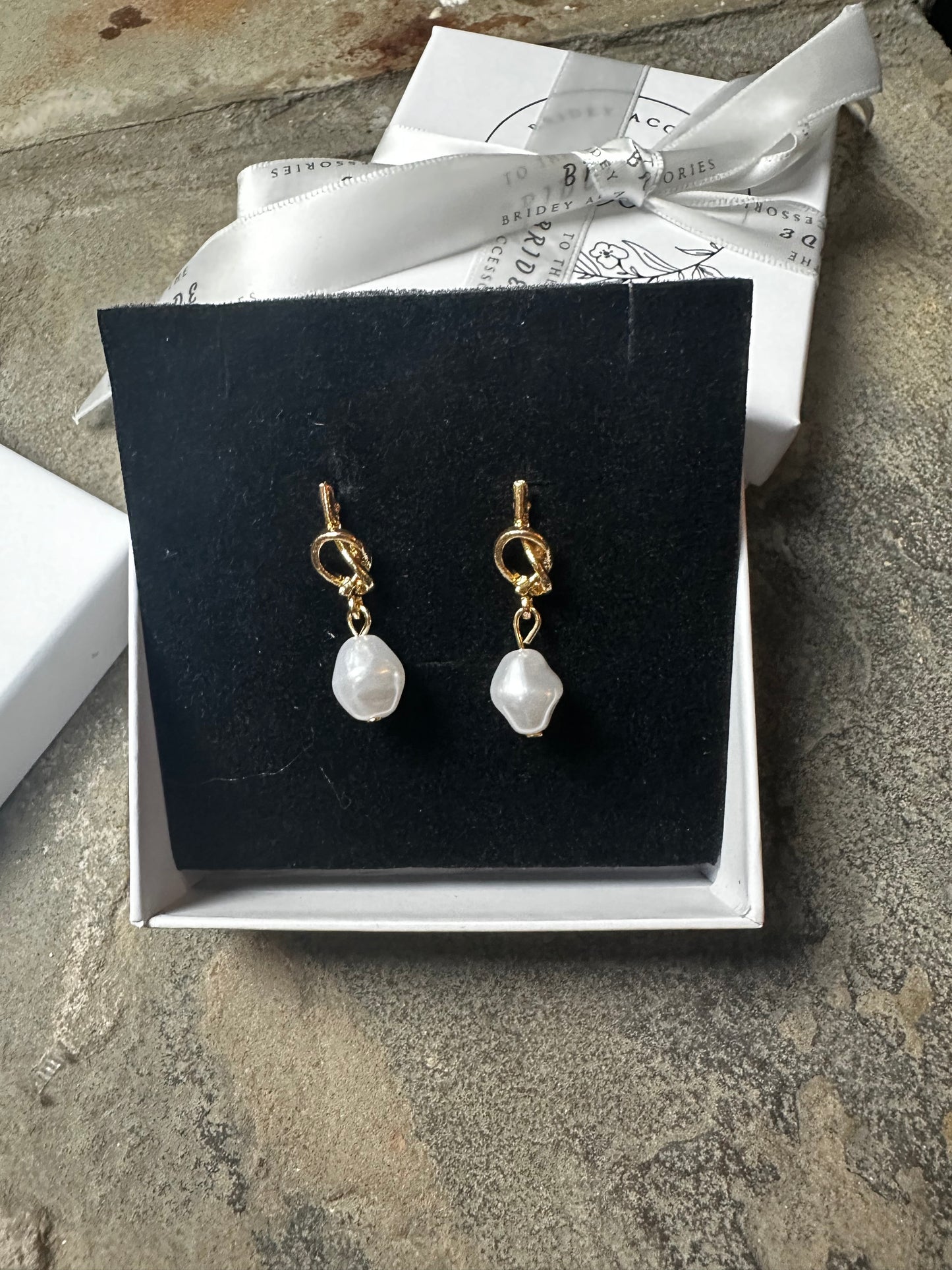 Gold Knot Pearl Drop Earrings