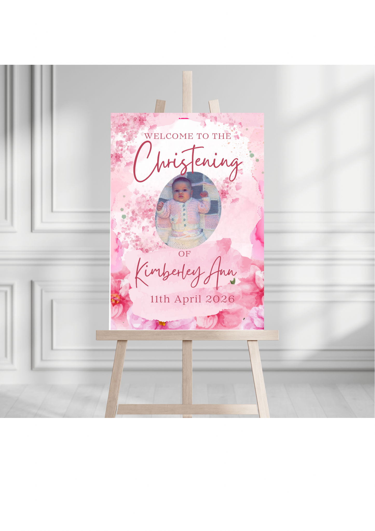 Pink Baby Shower / Christening Welcome Sign Photo Minimalist