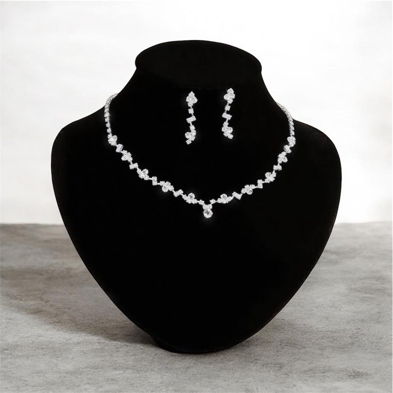 Silver Crystal Drop Earrings, Bracelet and Necklace Set