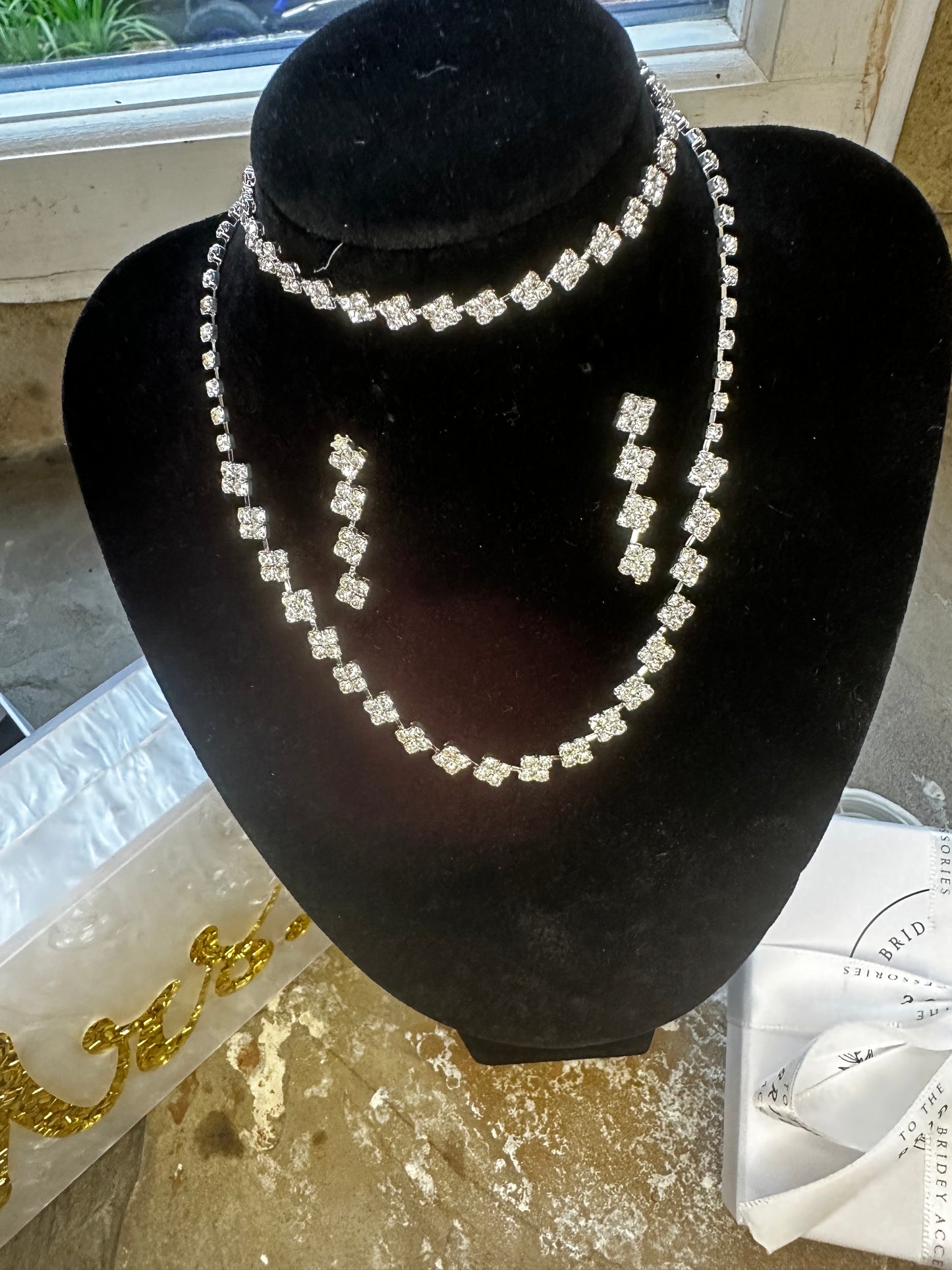 Crystal Drop Earrings, Bracelet and Necklace Set