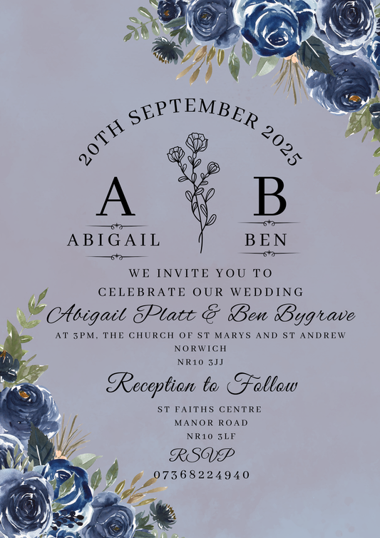 Day and Evening Blue Wedding Invitation