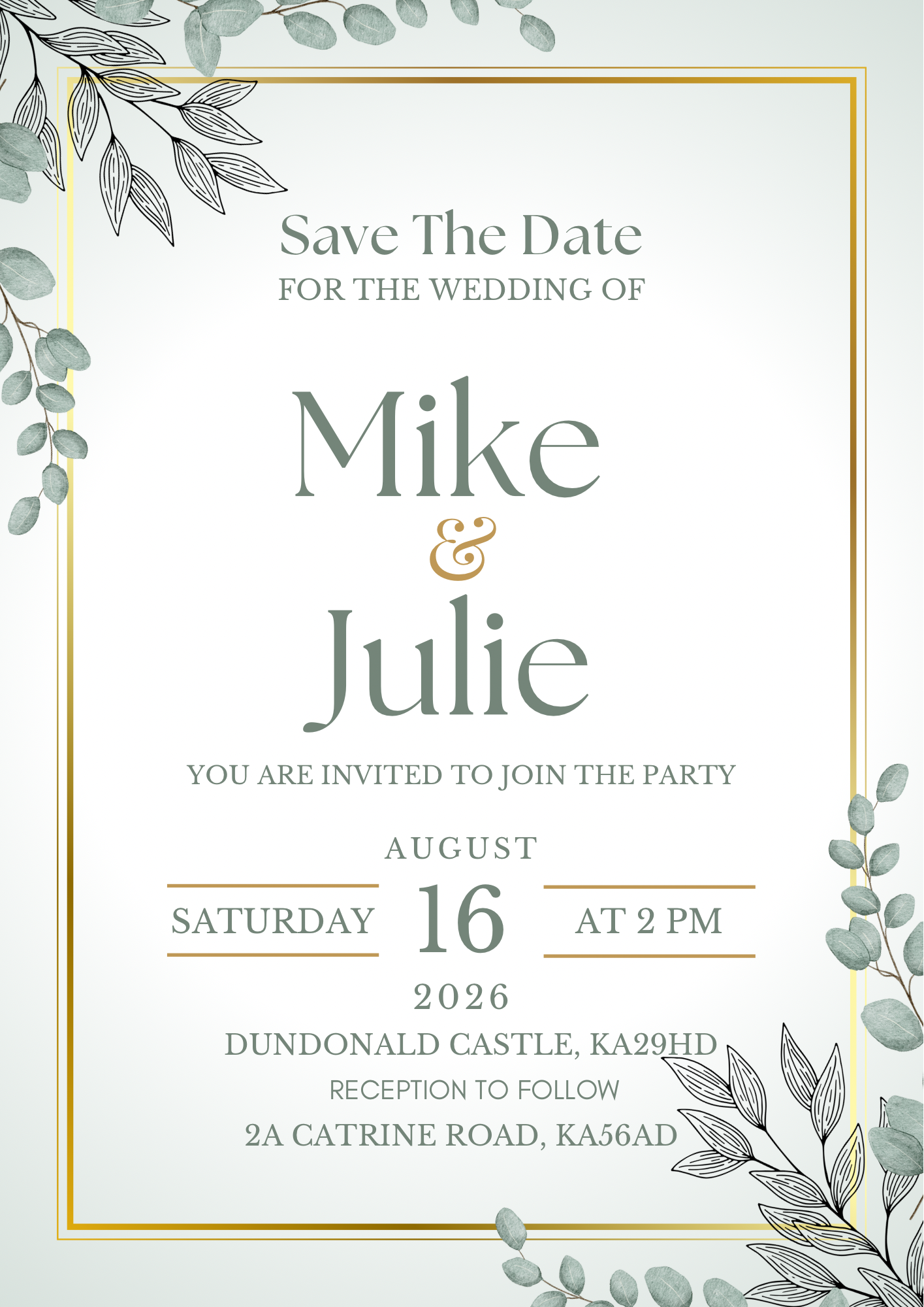 Wedding Invitation-Sage and Gold