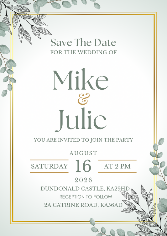 Wedding Invitation-Sage and Gold