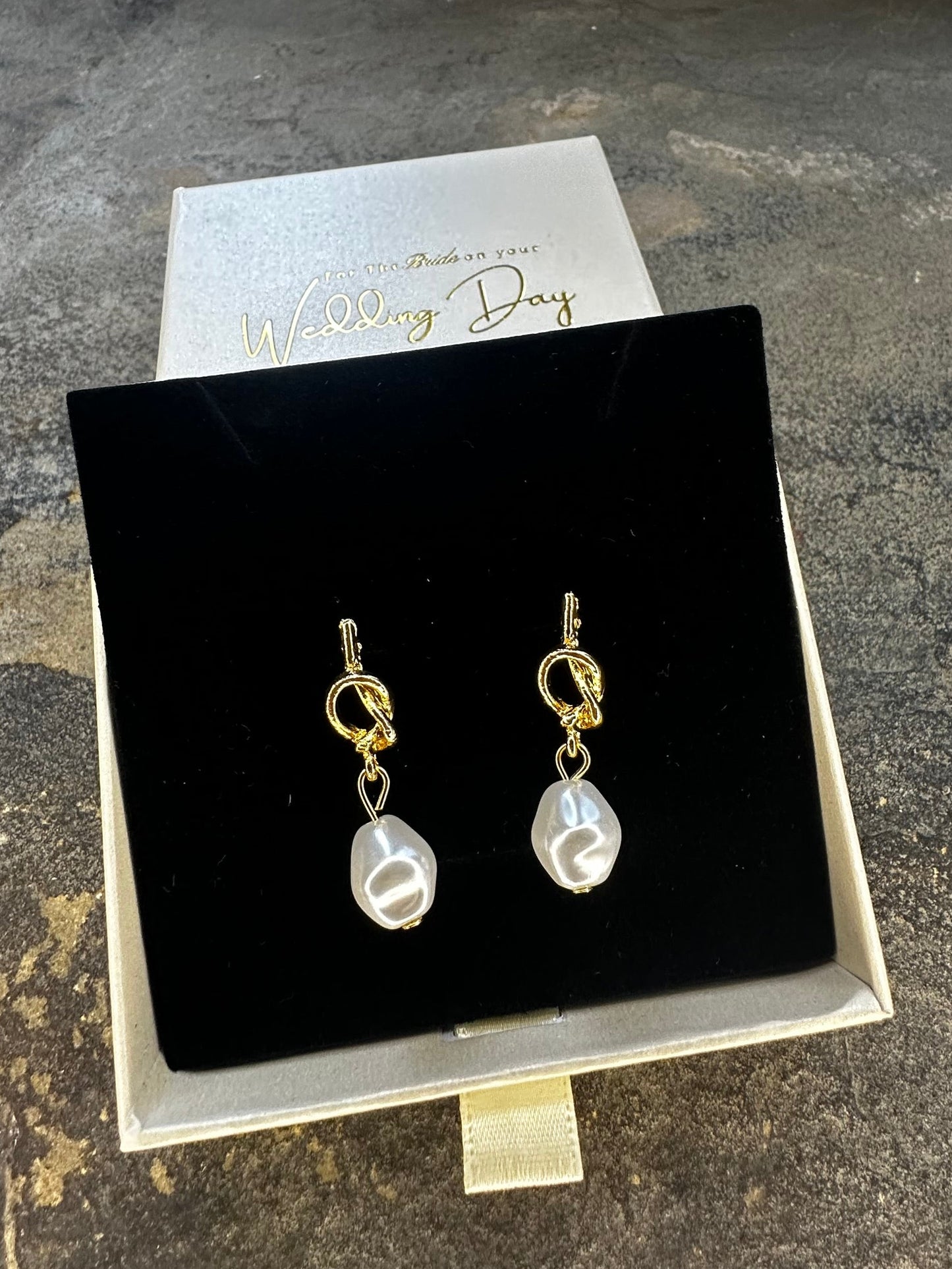 Gold Knot Pearl Drop Earrings