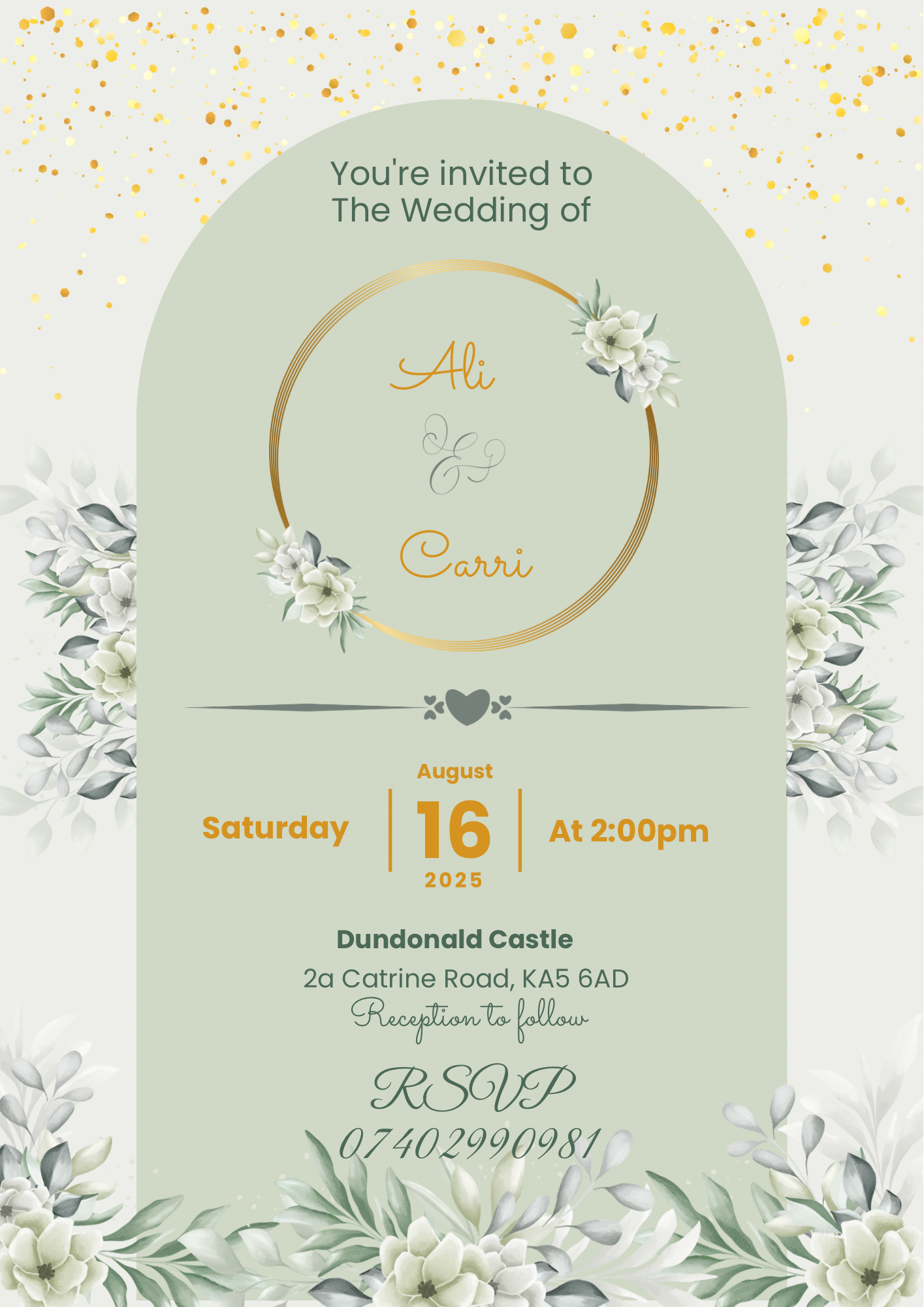 Wedding Invitation-Sage and Gold