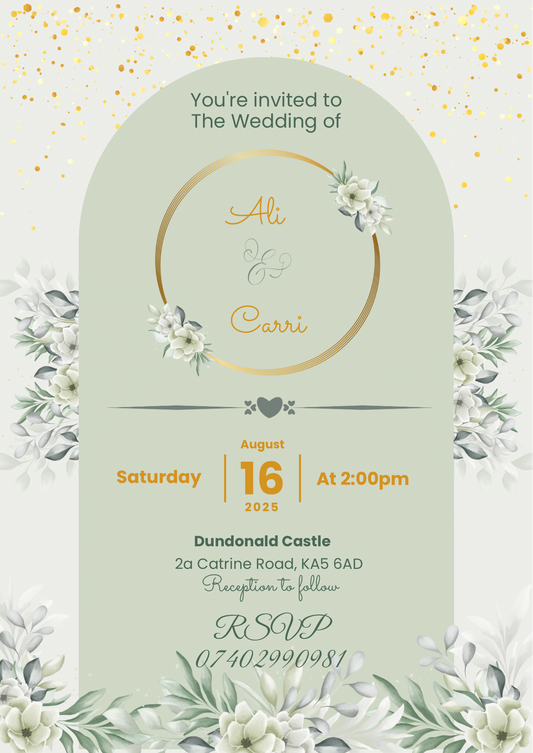 Wedding Invitation-Sage and Gold