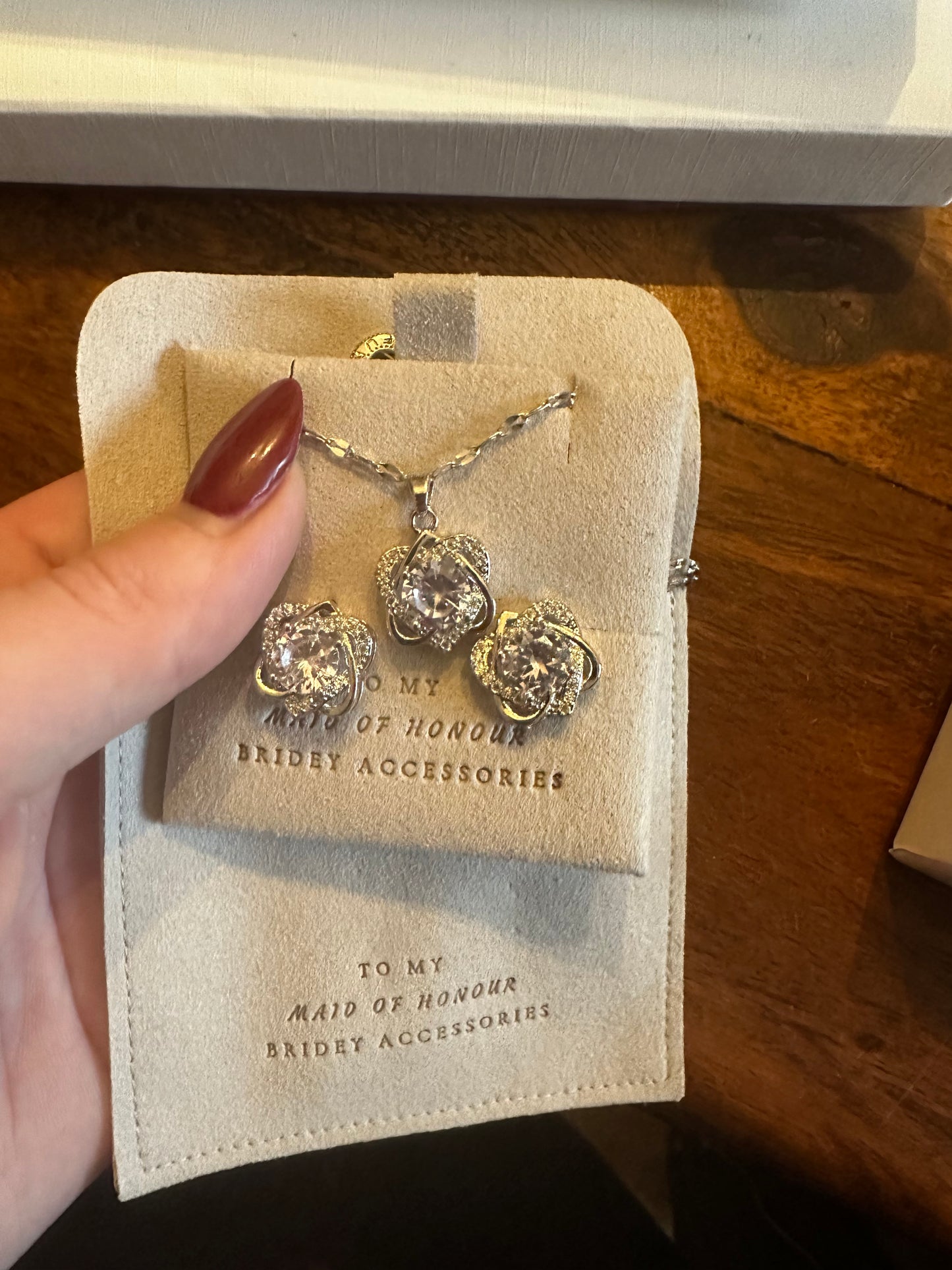 Silver Colour Zircon Stud Earrings & Pendant Necklace Set for Women (Bridal Party)