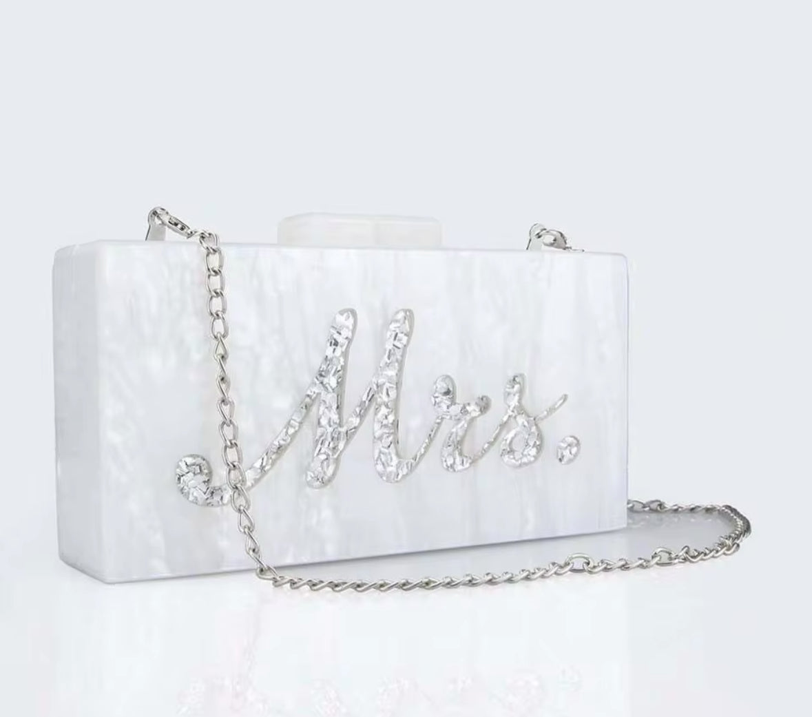 Silver Mrs acrylic clutch bag