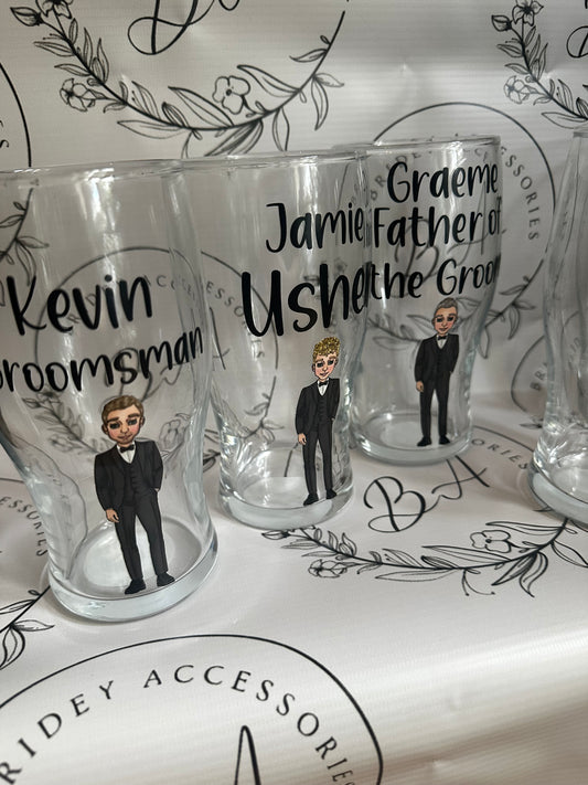 Grooms men pint glass