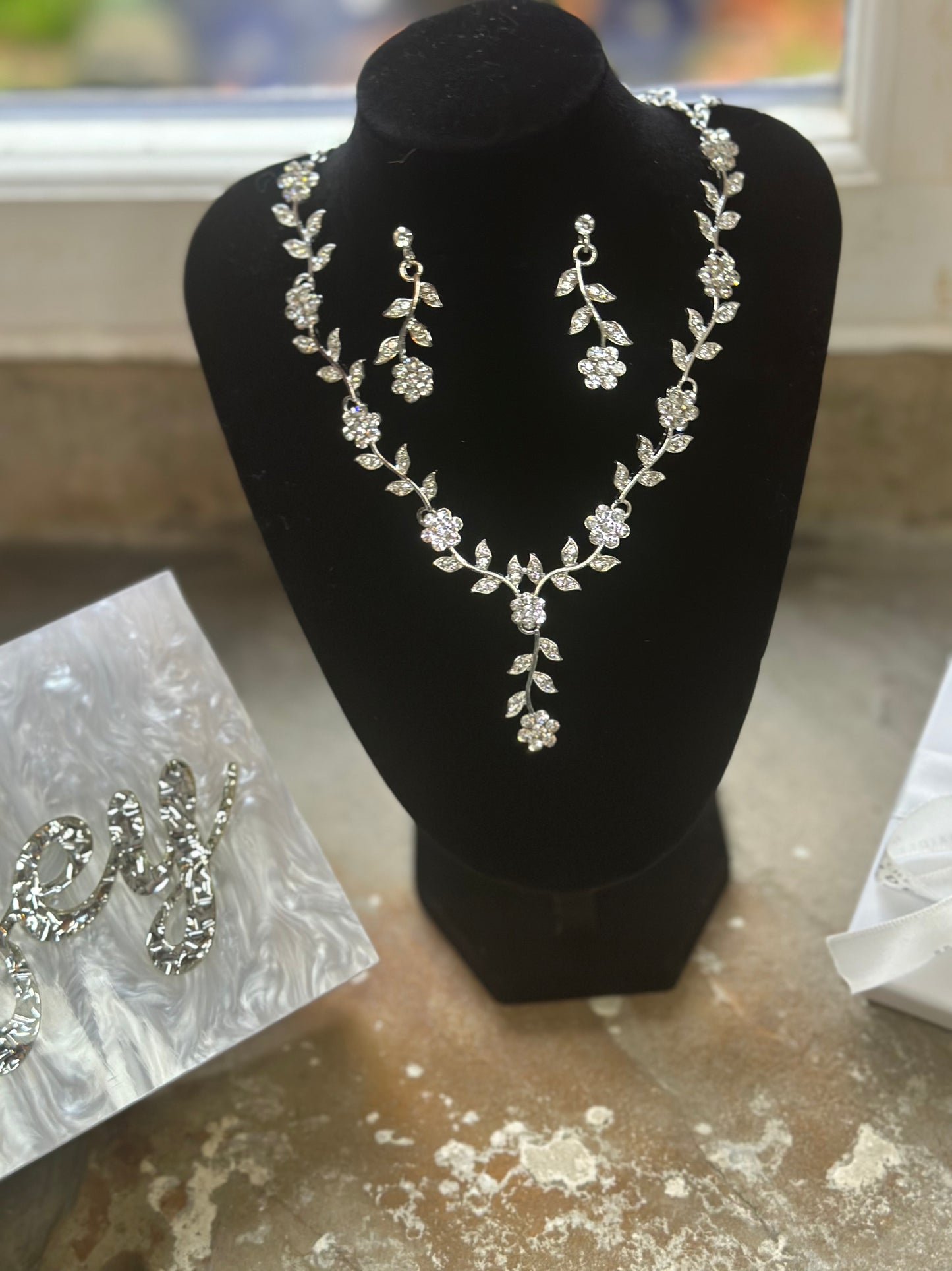 Crystal Flower Earrings and Necklace Set