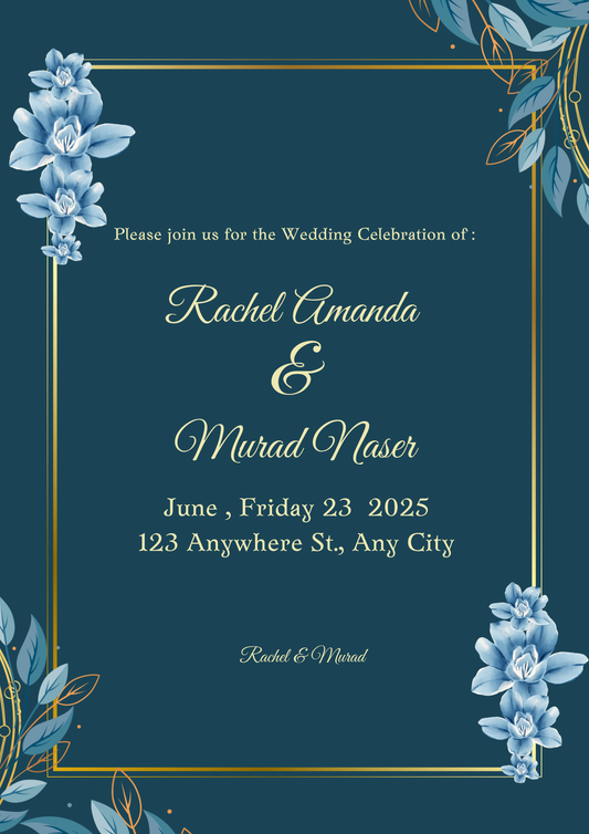 Wedding Invitation-Blue, Navy and Gold