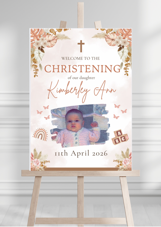 Neutral Baby Shower / Christening Welcome Sign Photo Minimalist