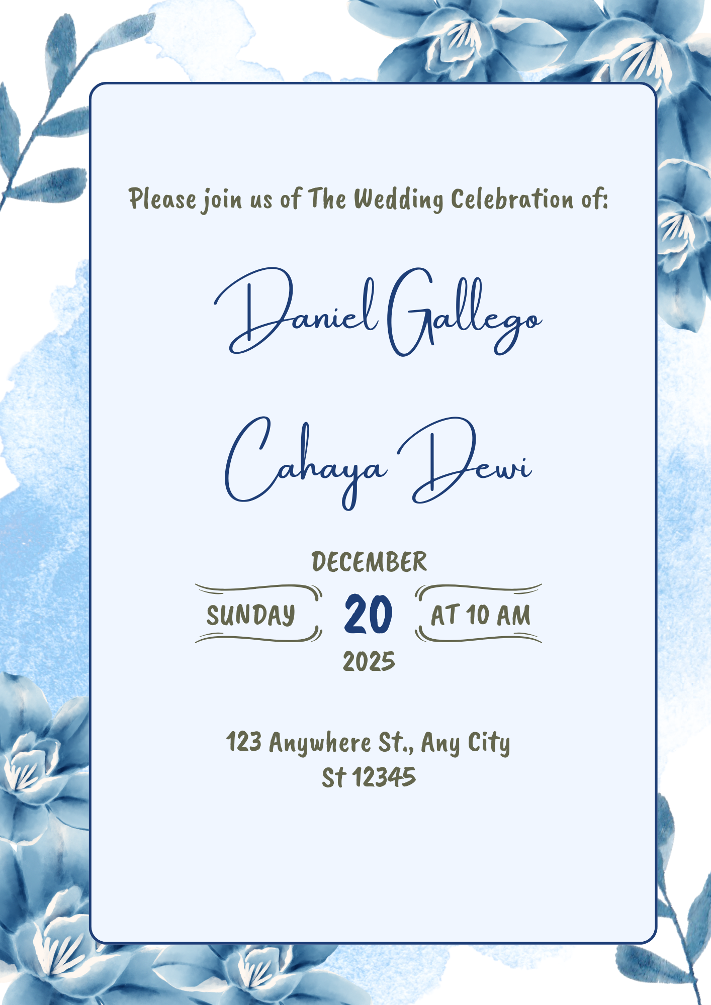 Wedding Invitation- blue flower