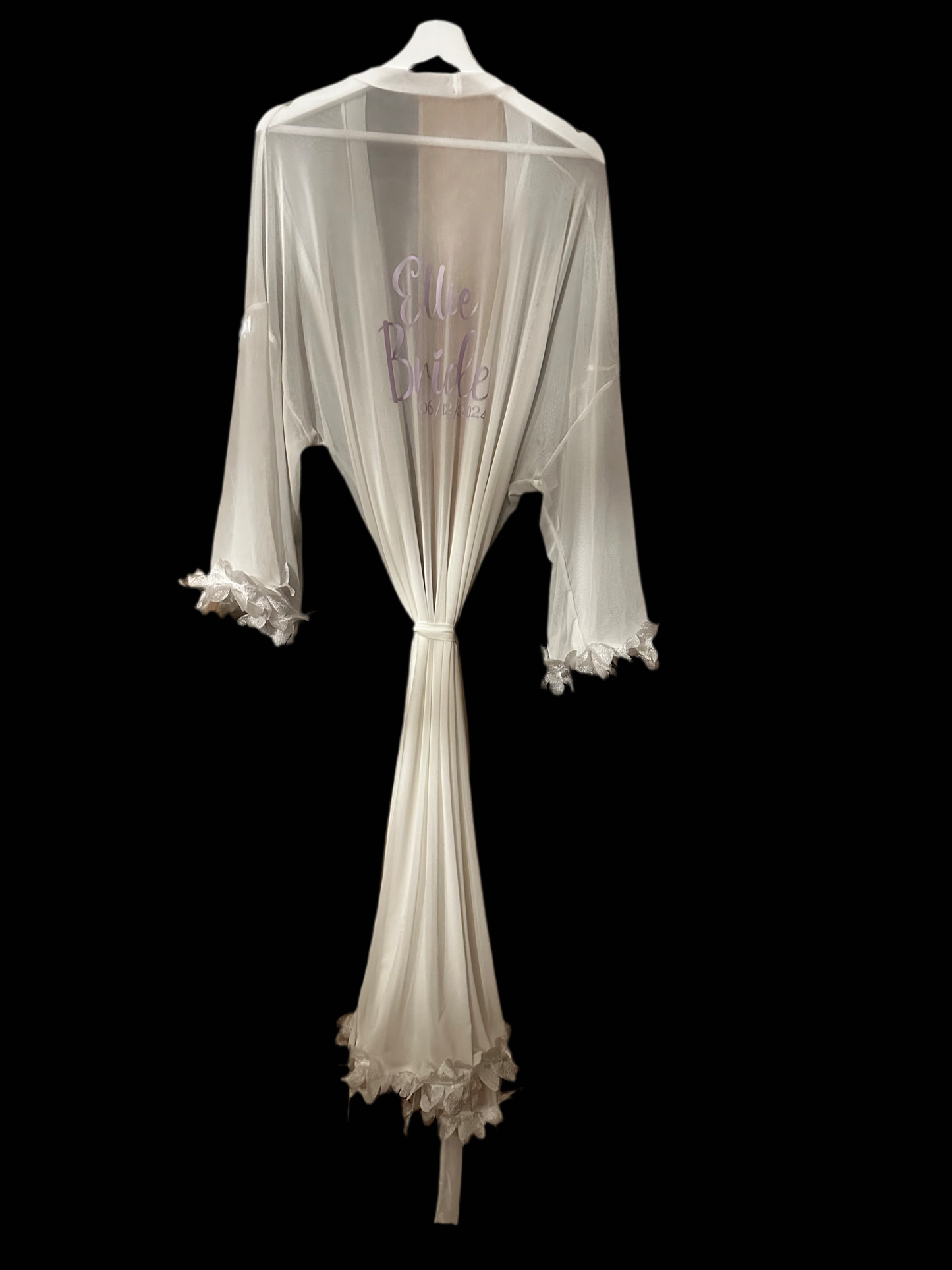 Bride Appliques Detail Belted Mesh Robe