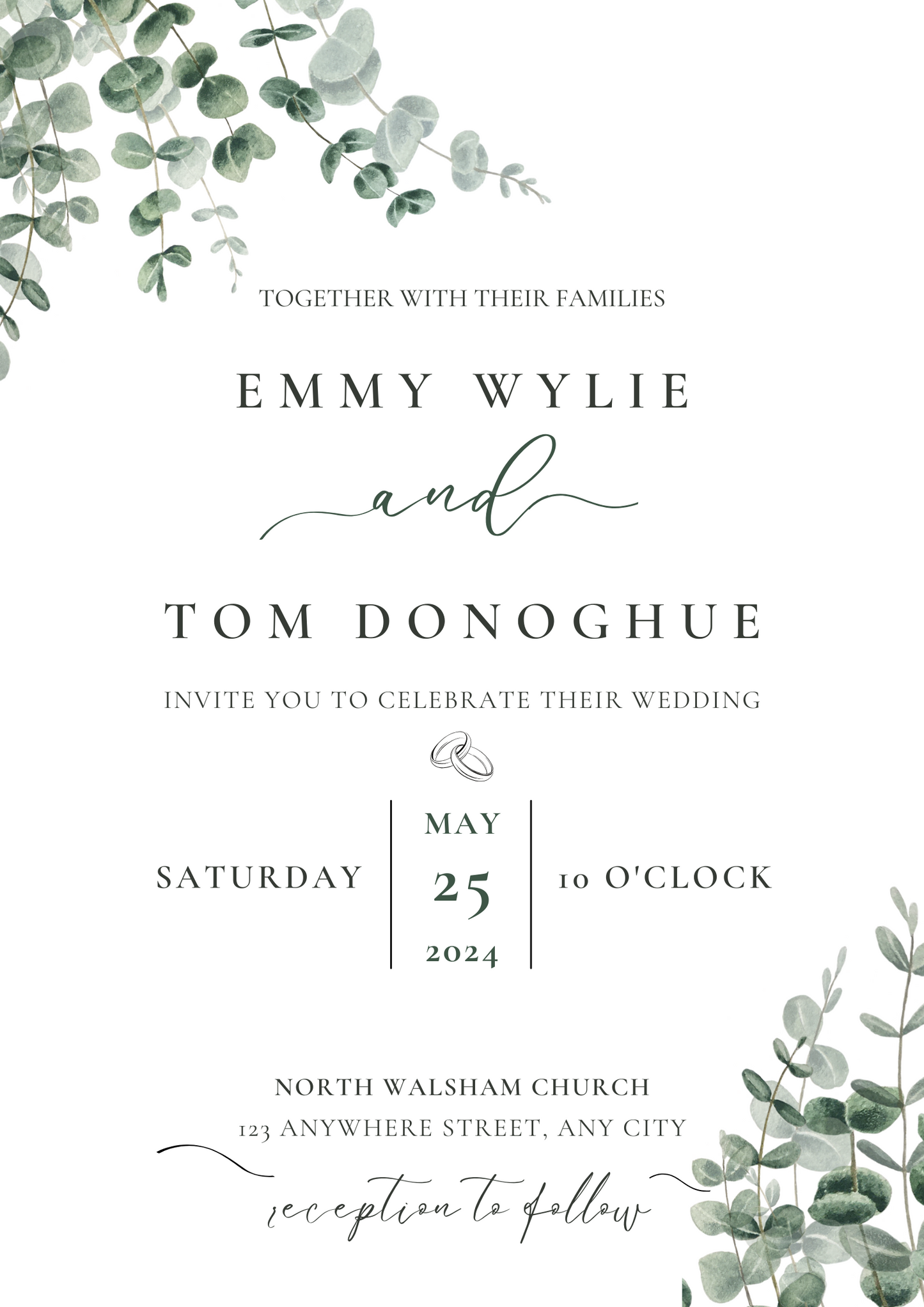 Wedding Invitation-Minimalistic- Eucalyptus