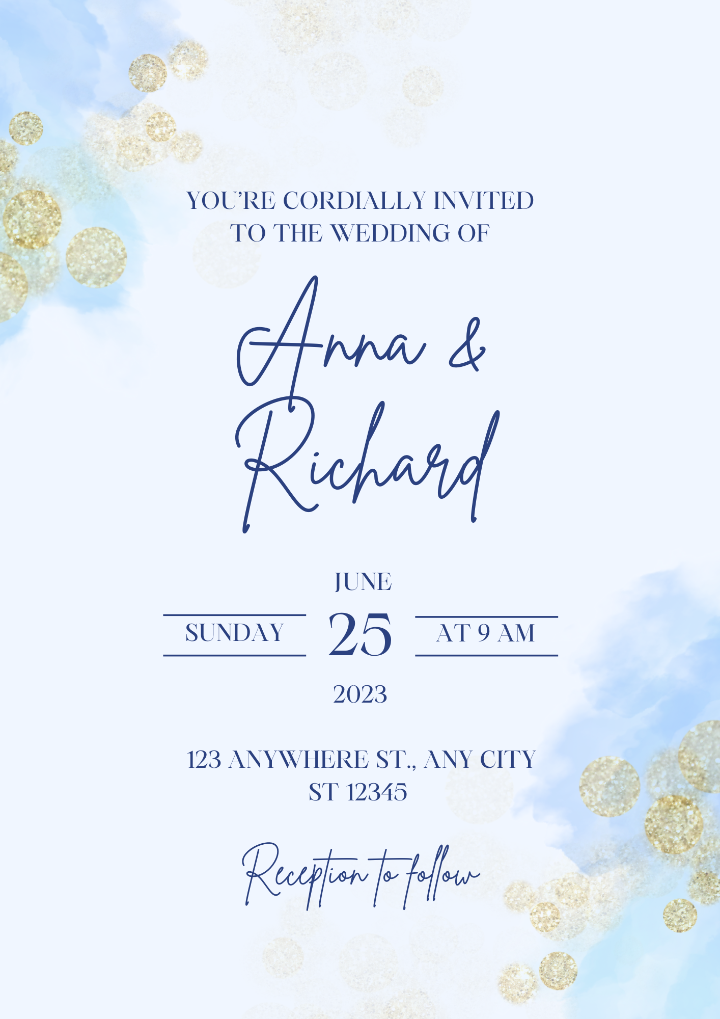 Wedding Invitation- blue and gold