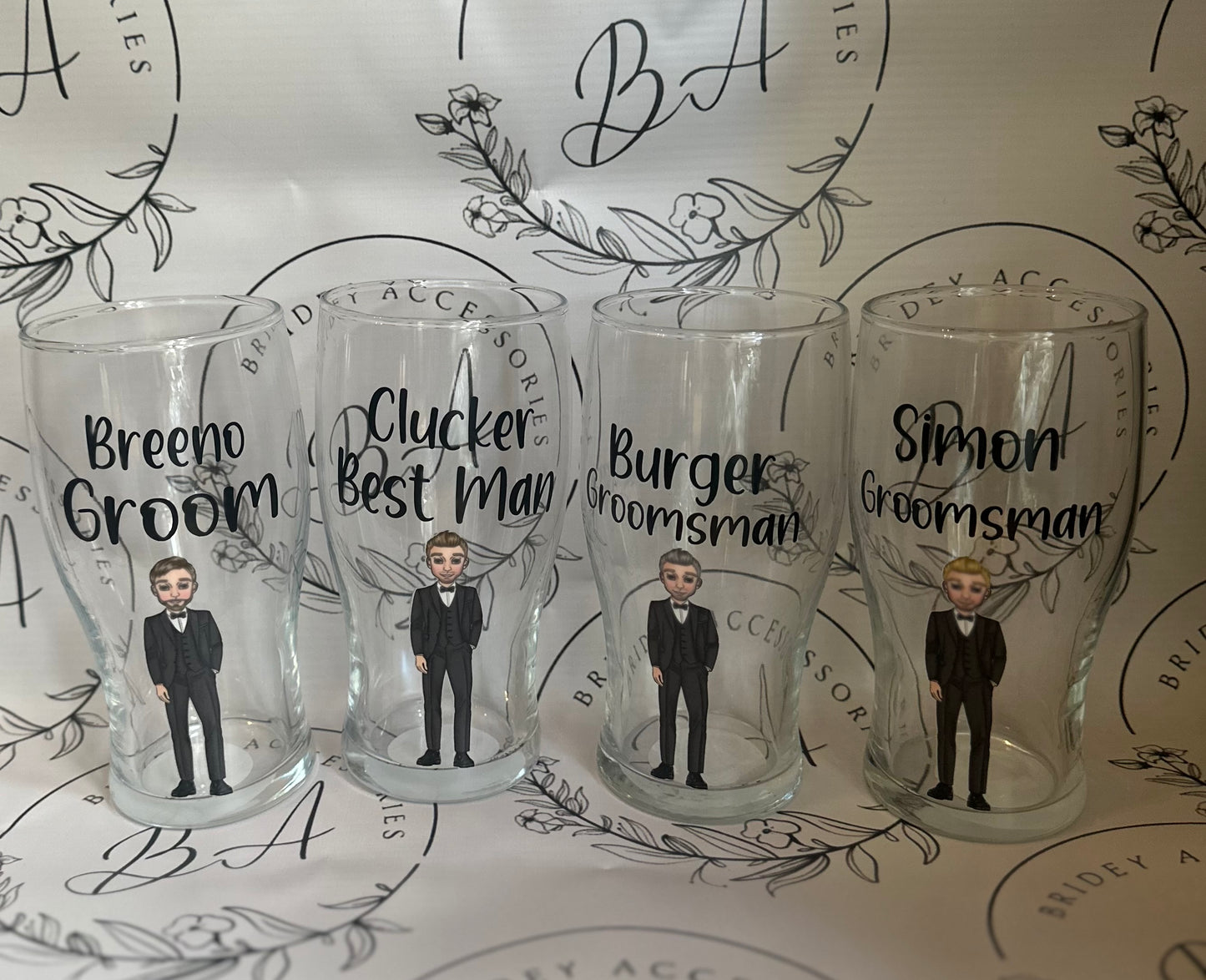 Grooms men pint glass