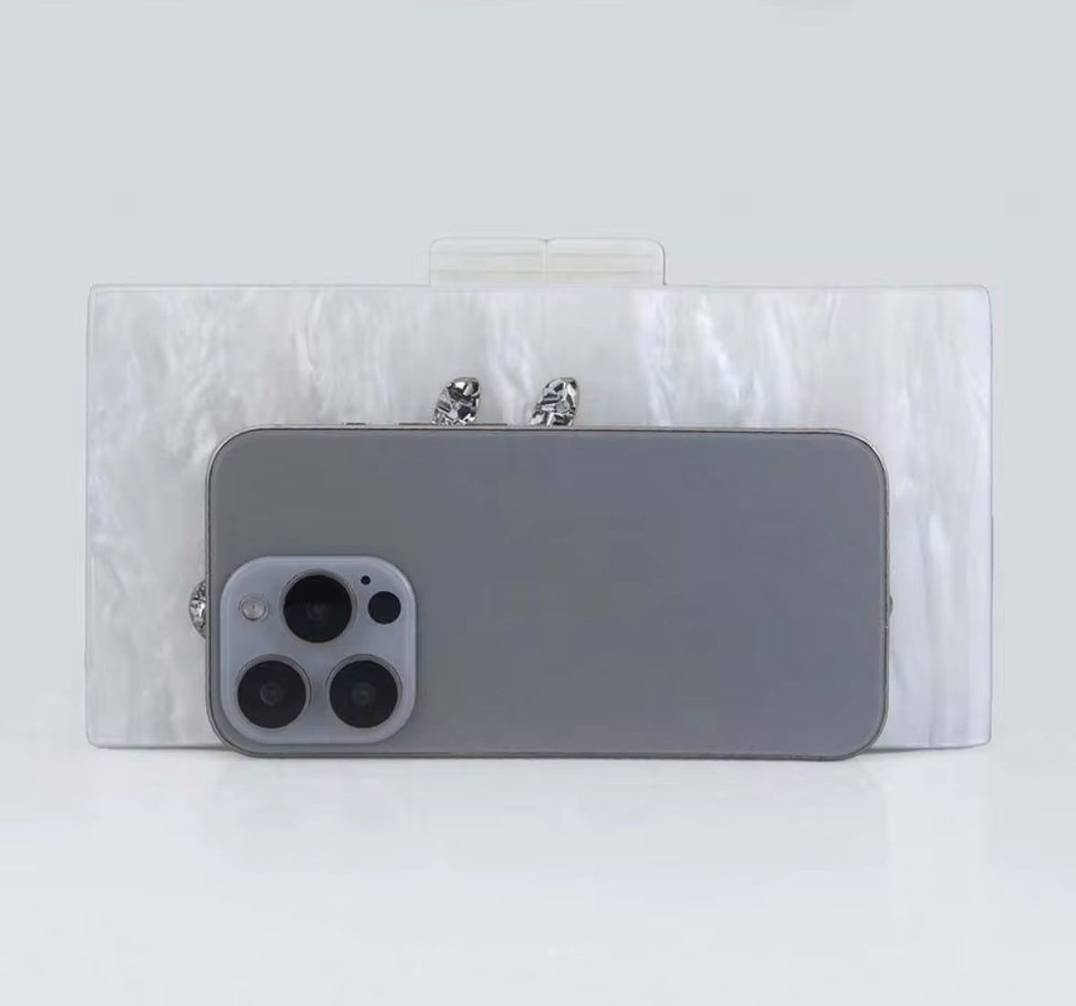 Silver Mrs acrylic clutch bag