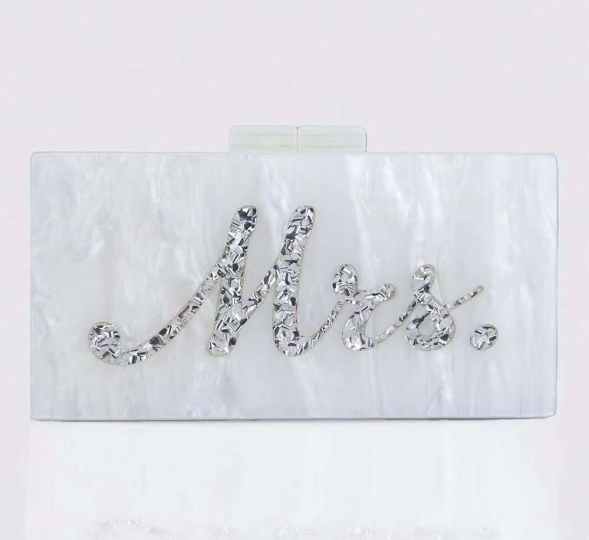 Silver Mrs acrylic clutch bag