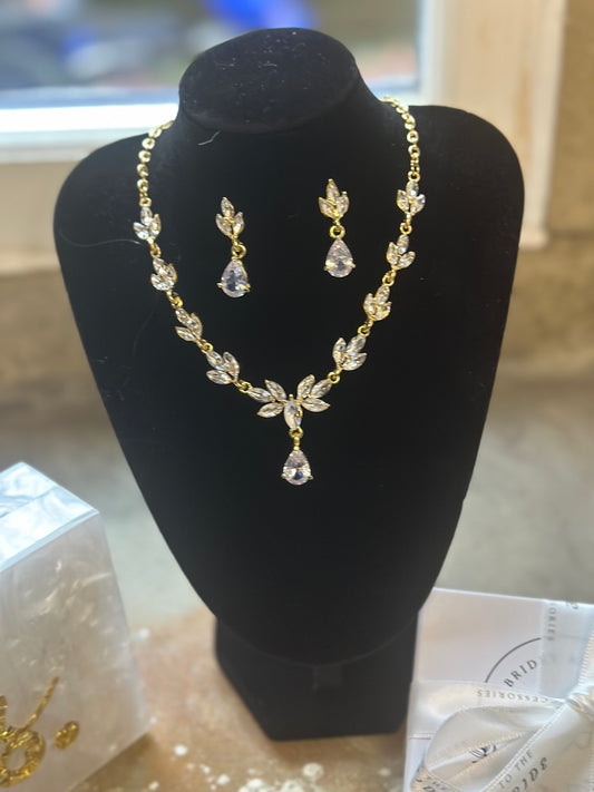 Gold Crystal Earrings and Necklace Set