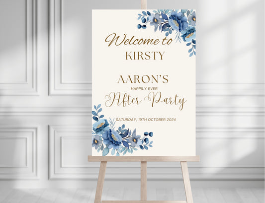 Blue Flower Welcome Sign