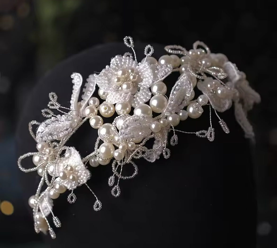 Pearl and crystal headpiece