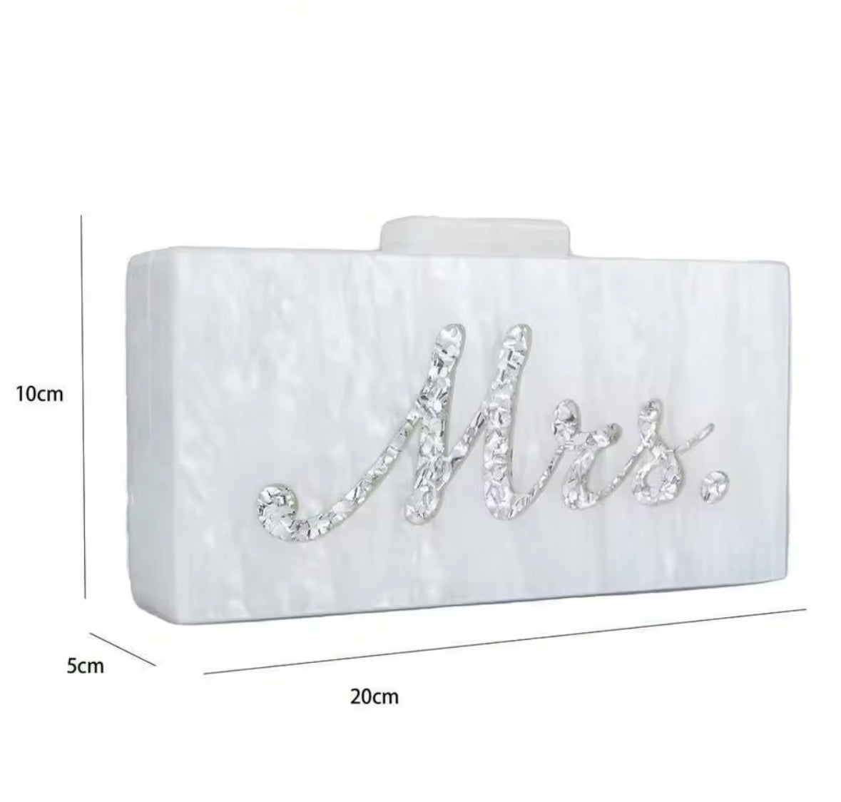 Silver Mrs acrylic clutch bag