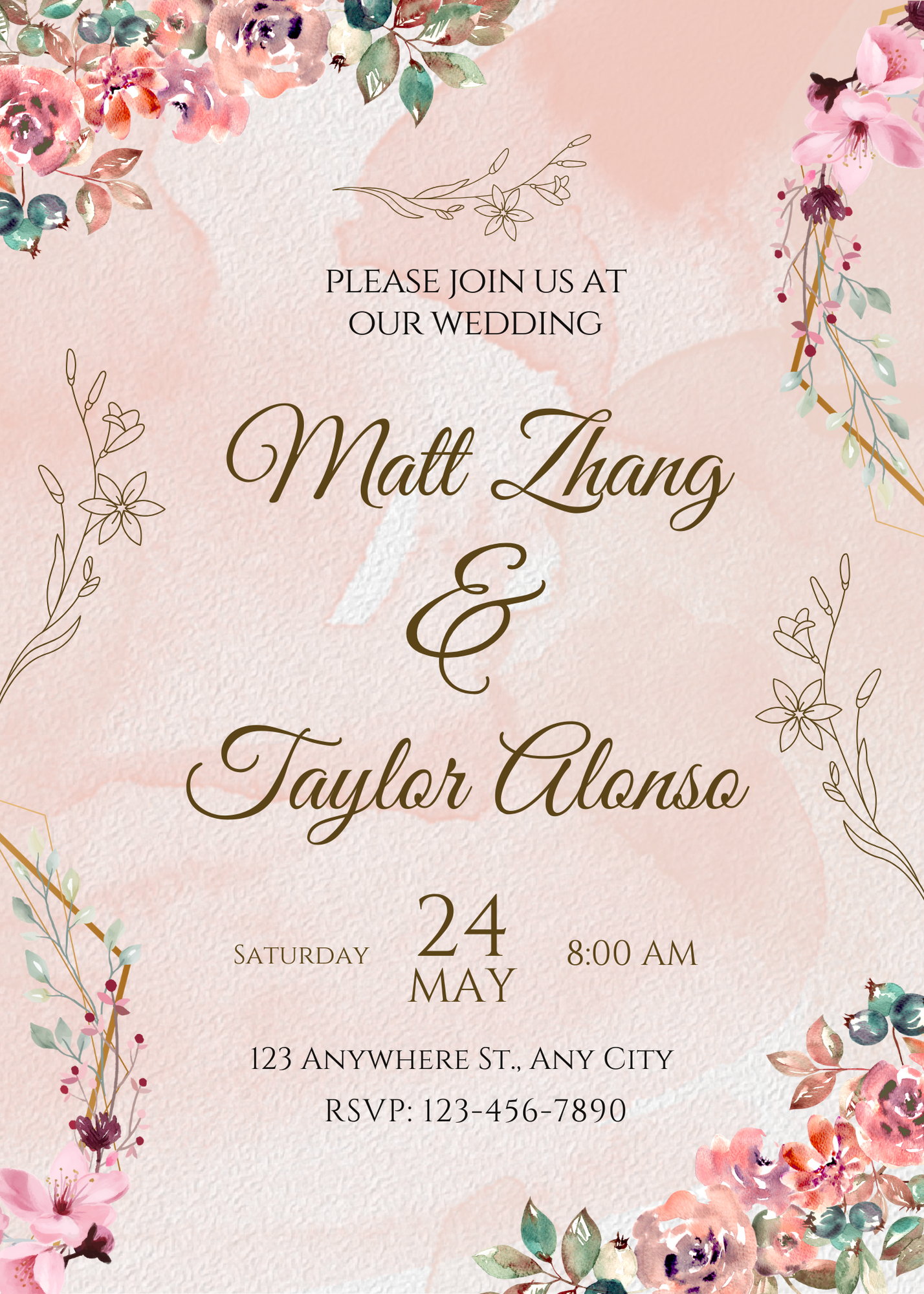 Pastel Floral Wedding Invitation- matching signs available