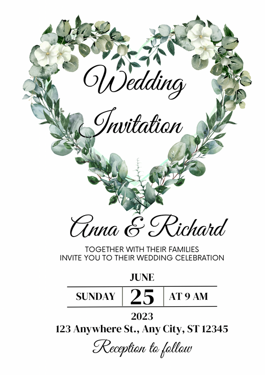 Wedding Invitation- Eucalyptus Heart