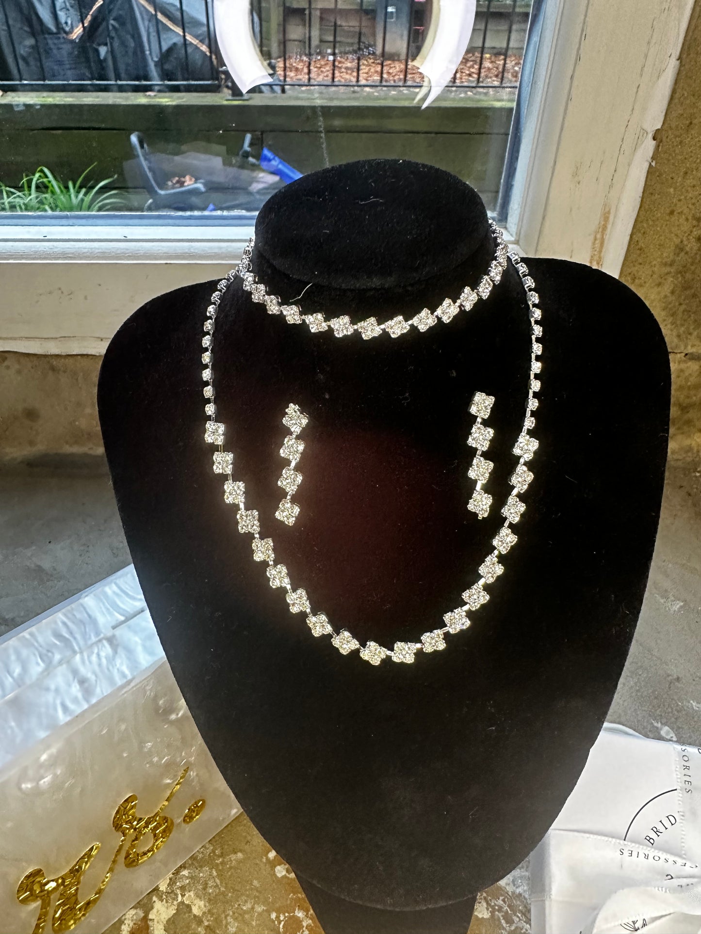 Crystal Drop Earrings, Bracelet and Necklace Set