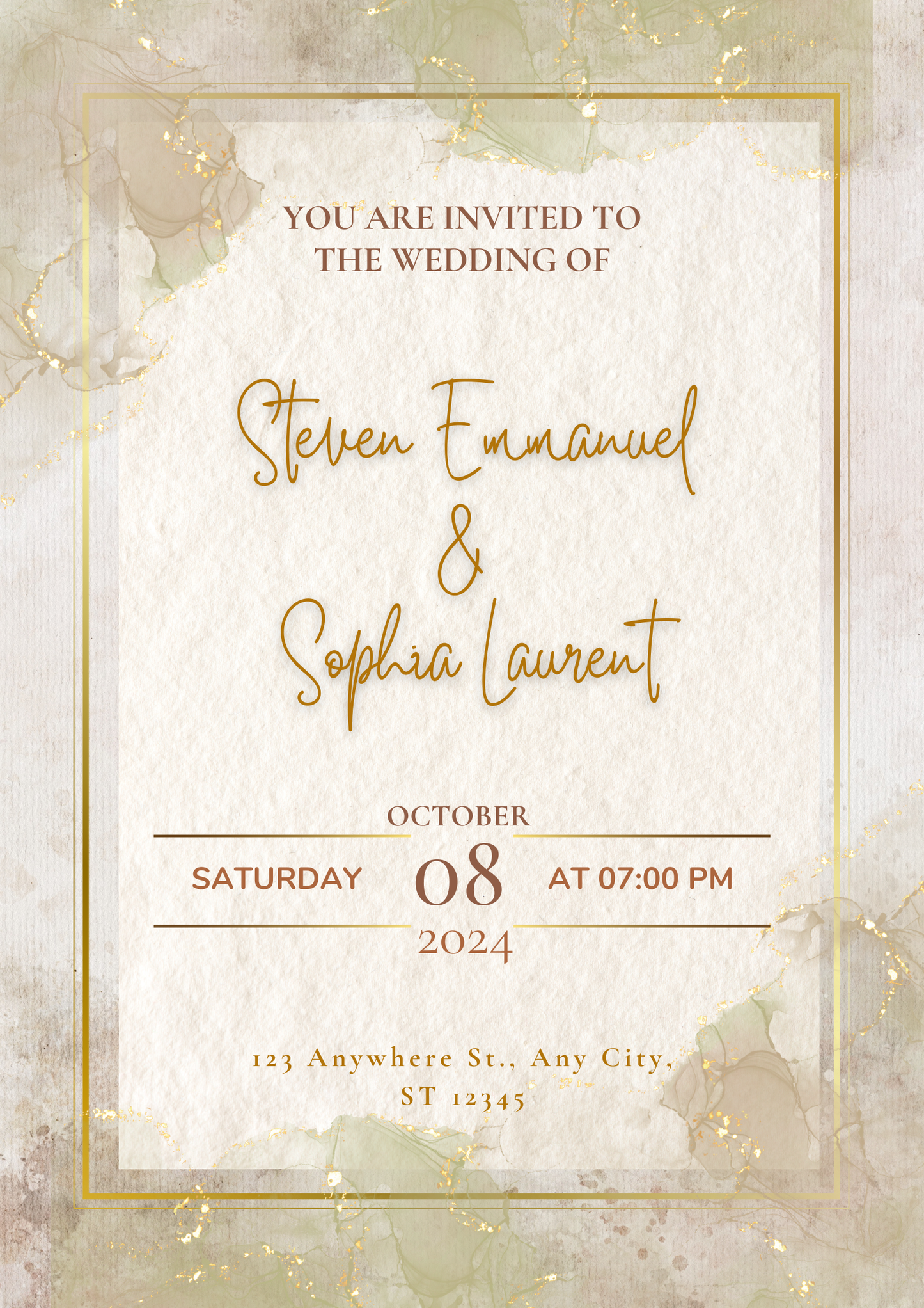 Sage and Gold Wedding Invitation