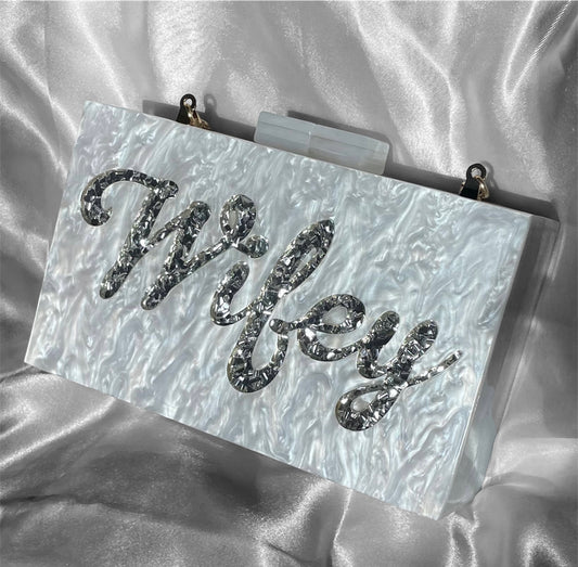 Wifey Acrylic Clutch (silver)