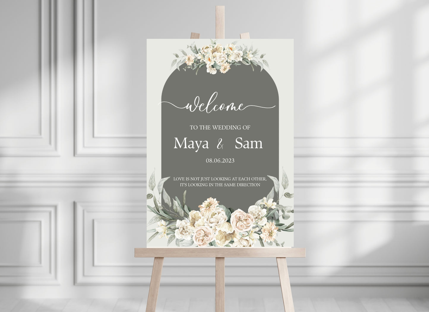 Sage Green and Flower Welcome Sign