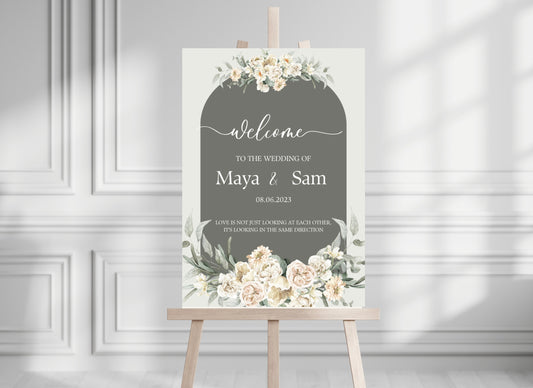 Sage Green and Flower Welcome Sign