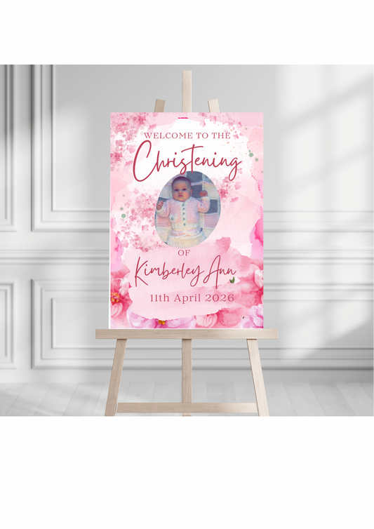 Pink Baby Shower / Christening Welcome Sign Photo Minimalist