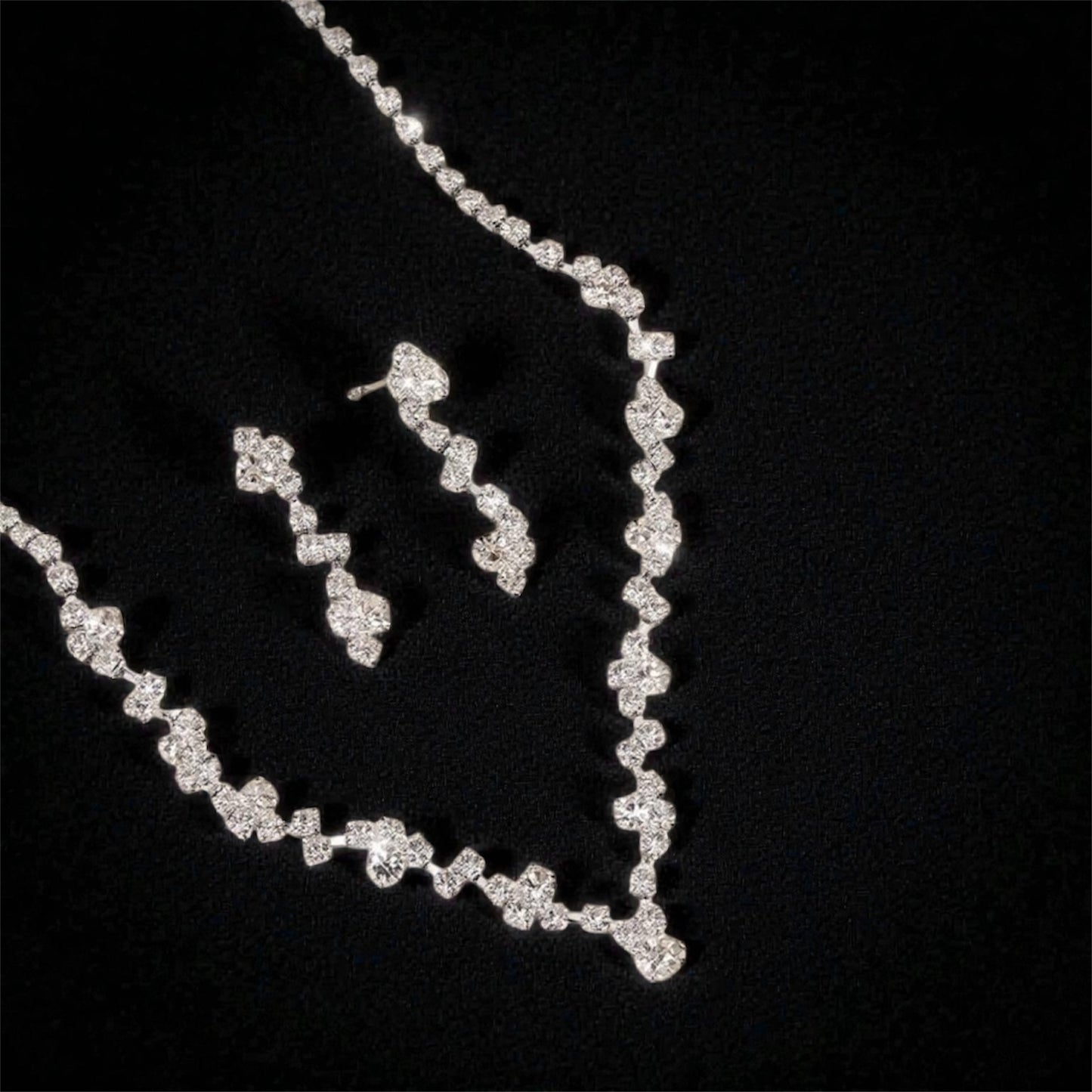 Silver Crystal Drop Earrings, Bracelet and Necklace Set