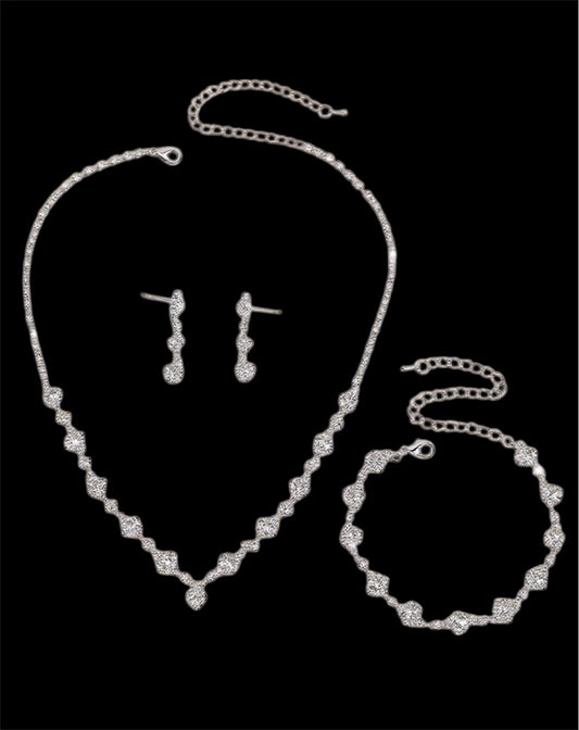 Silver Crystal Drop Earrings, Bracelet and Necklace Set