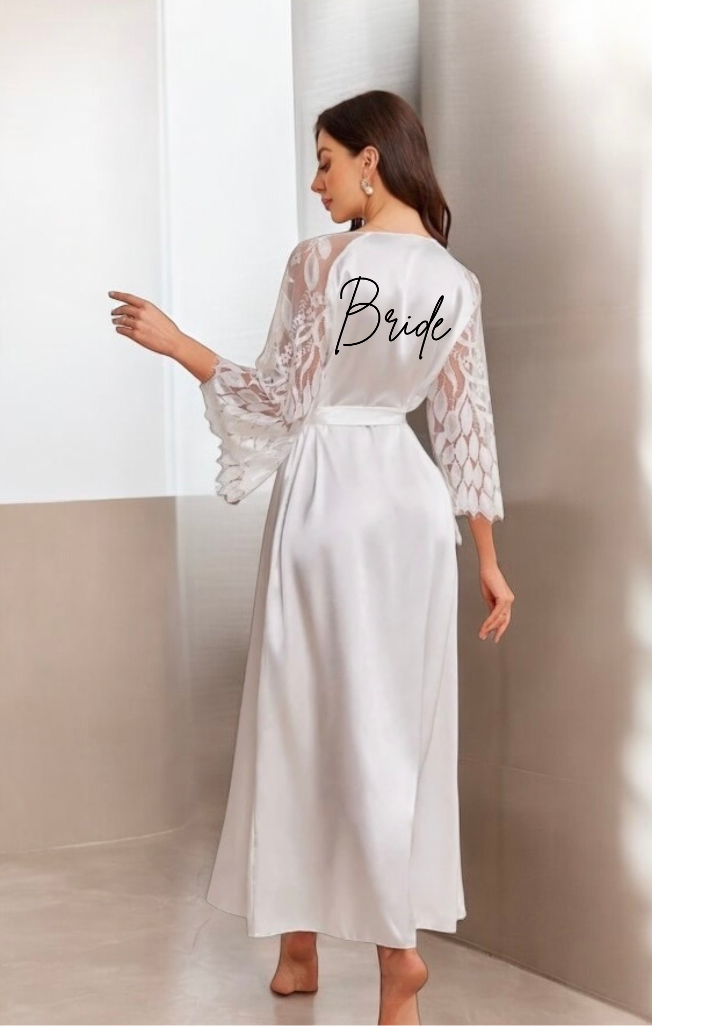 Lace Trim Satin Women Bathrobe