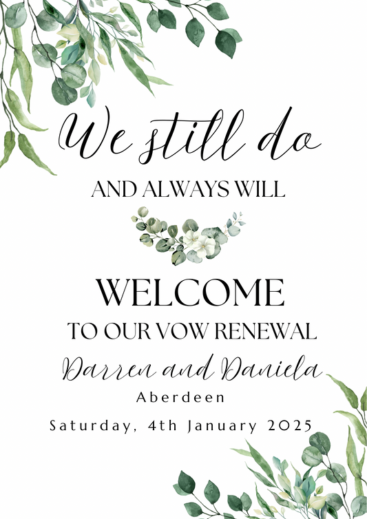 Greenery Welcome Vow Renewal Sign